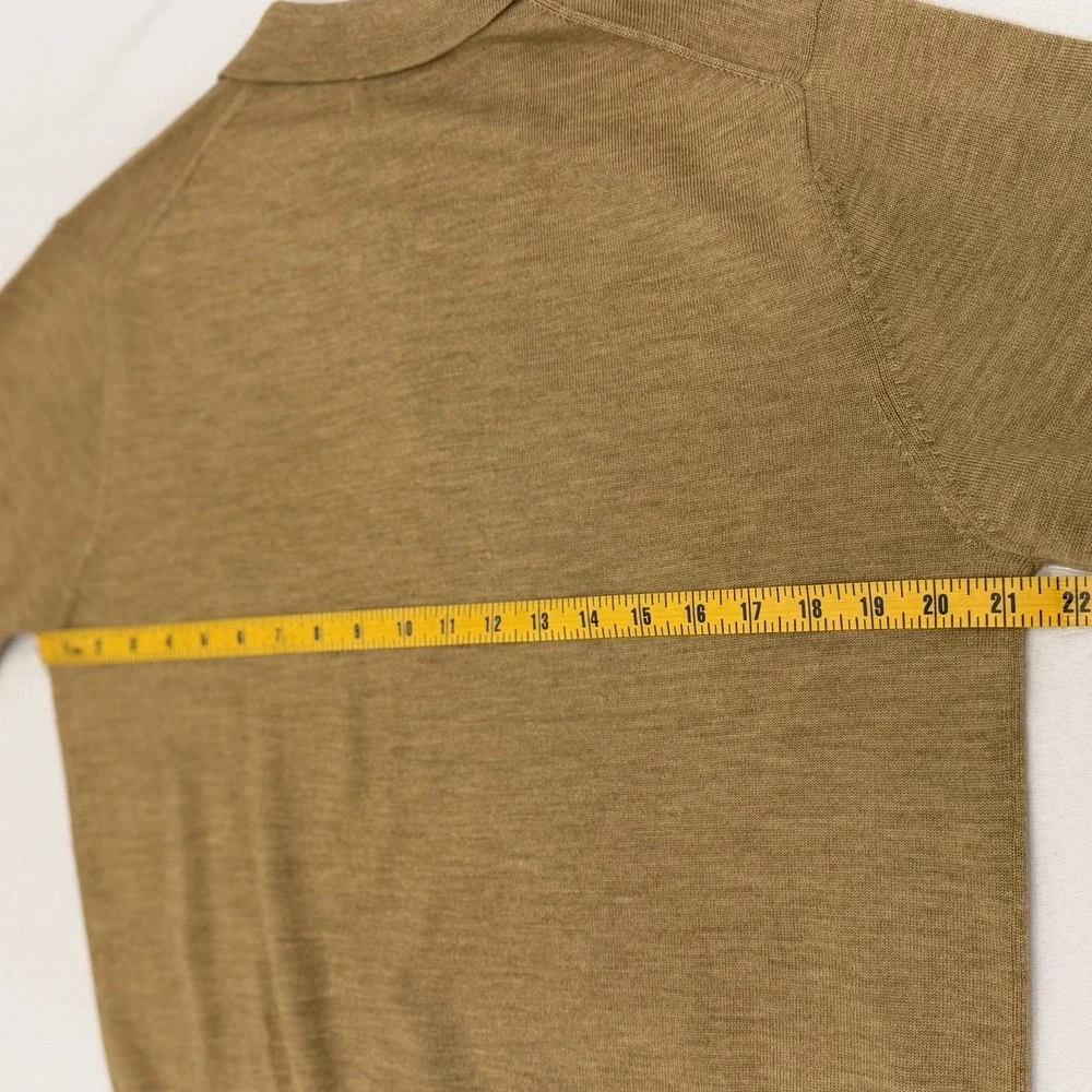 Lands End Mens 100% Wool Collared Sweater Pullover Medium 1/4 Button Tan
